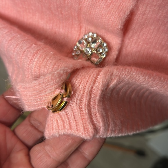 CeCe Crystal Embellished Two-Way Pink Snuggly Soft Knit Cardigan Sweater Sz XS - Picture 10 of 15